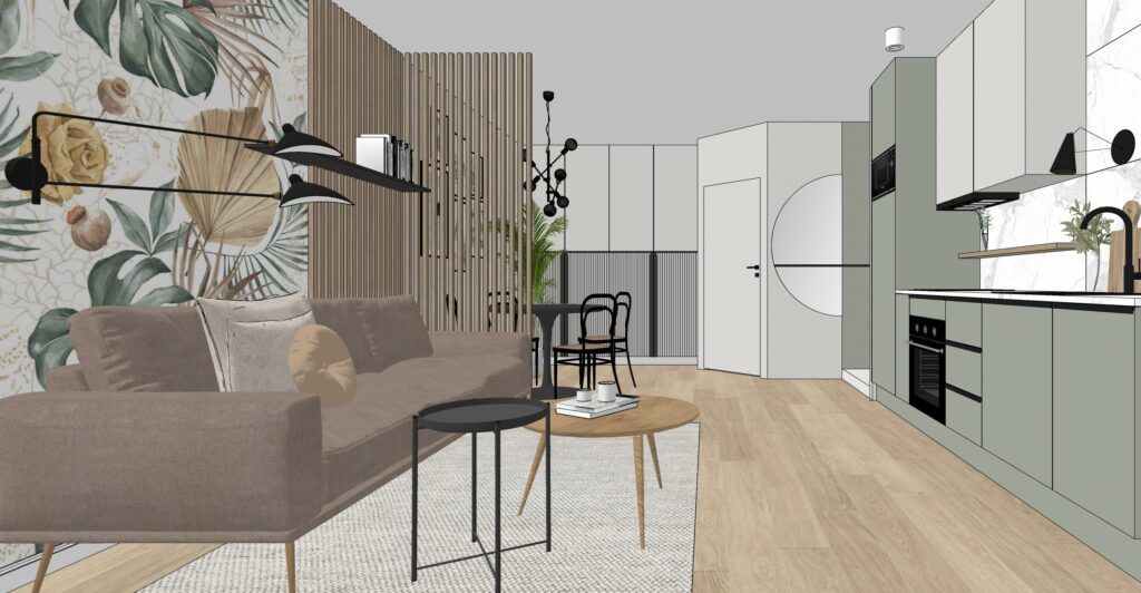 Projekt funkcjonalnej kawalerki – Projektowanie wnętrz Gdańsk